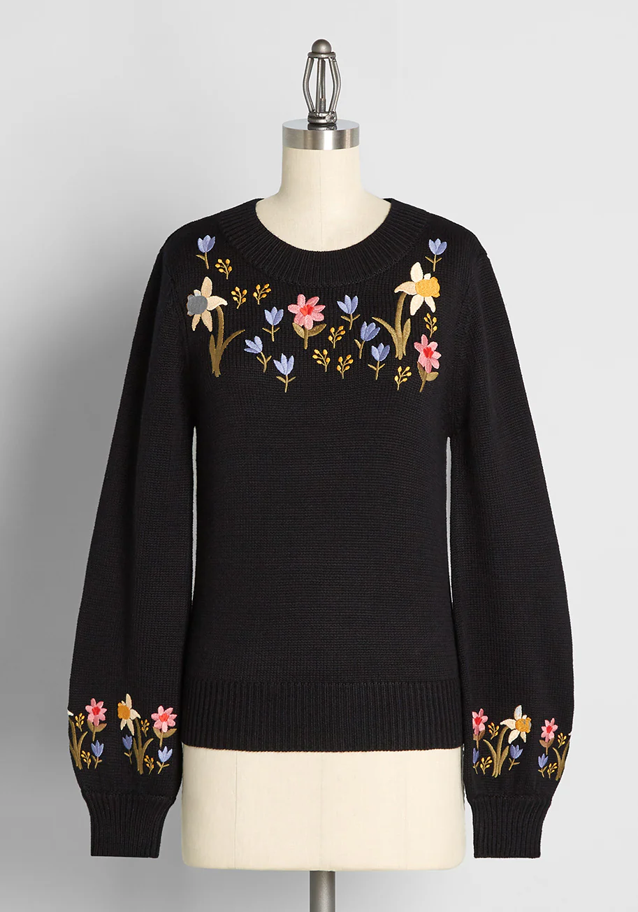 Garden Graces Embroidered Sweater - Olabens