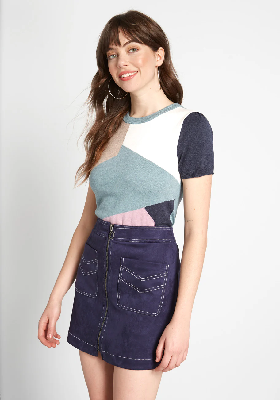 Masterful Mosaic Short Sleeve Sweater - Olabens