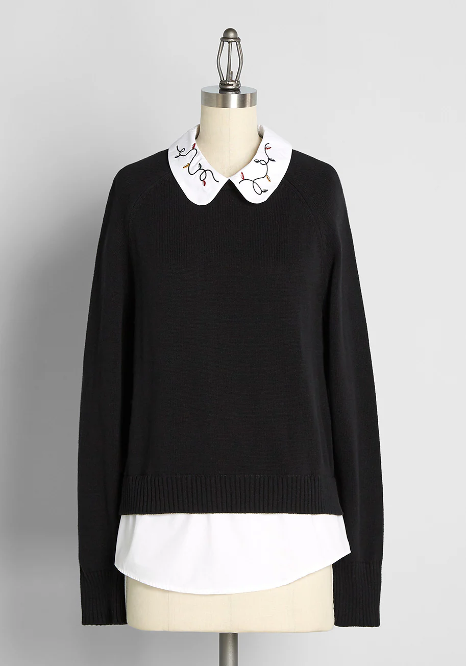 Holiday Lane Embroidered Twofer Sweater - Olabens