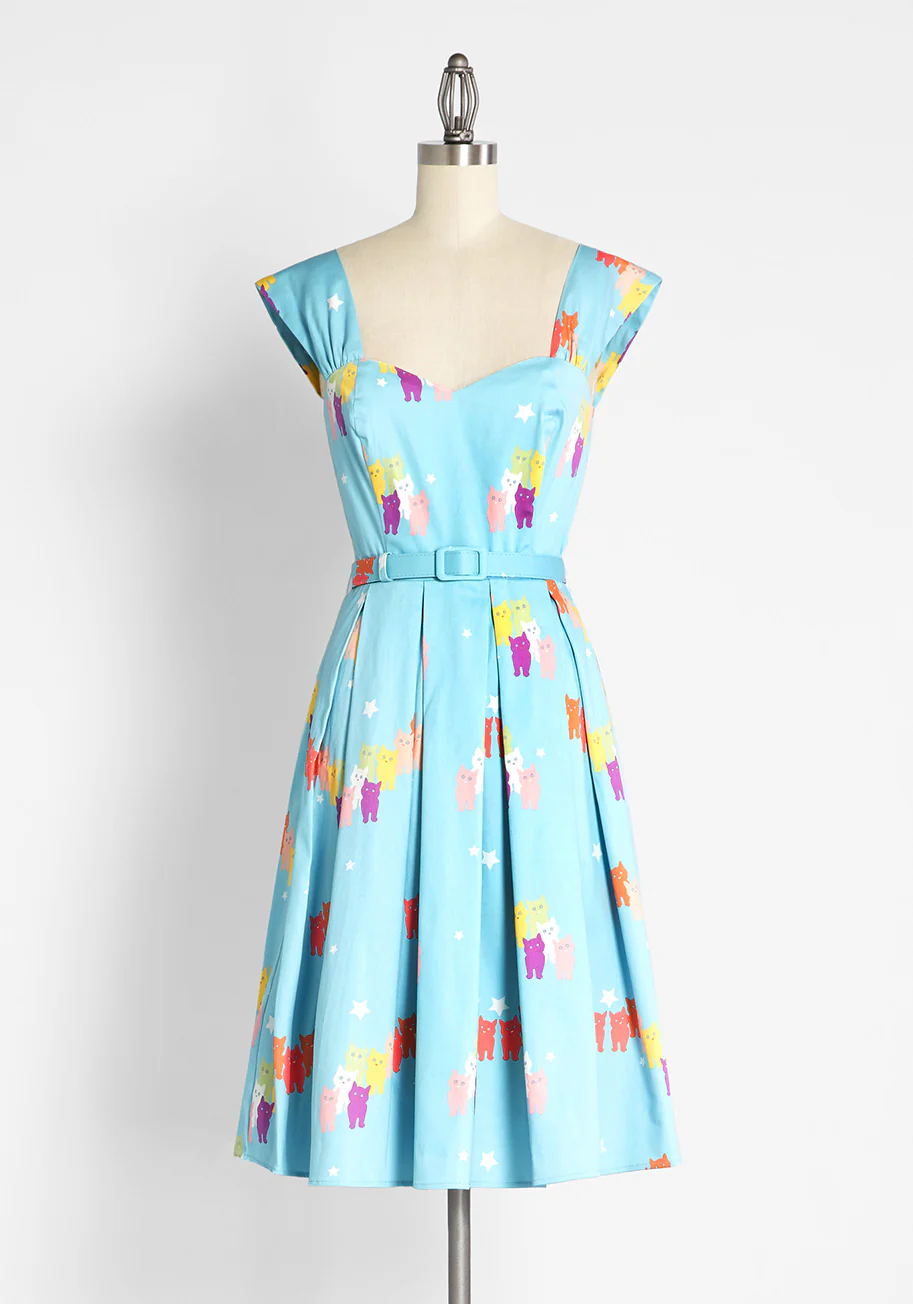 Isnyt X Collectif Cosmically Colorful Cats Swing Dress - Olabens