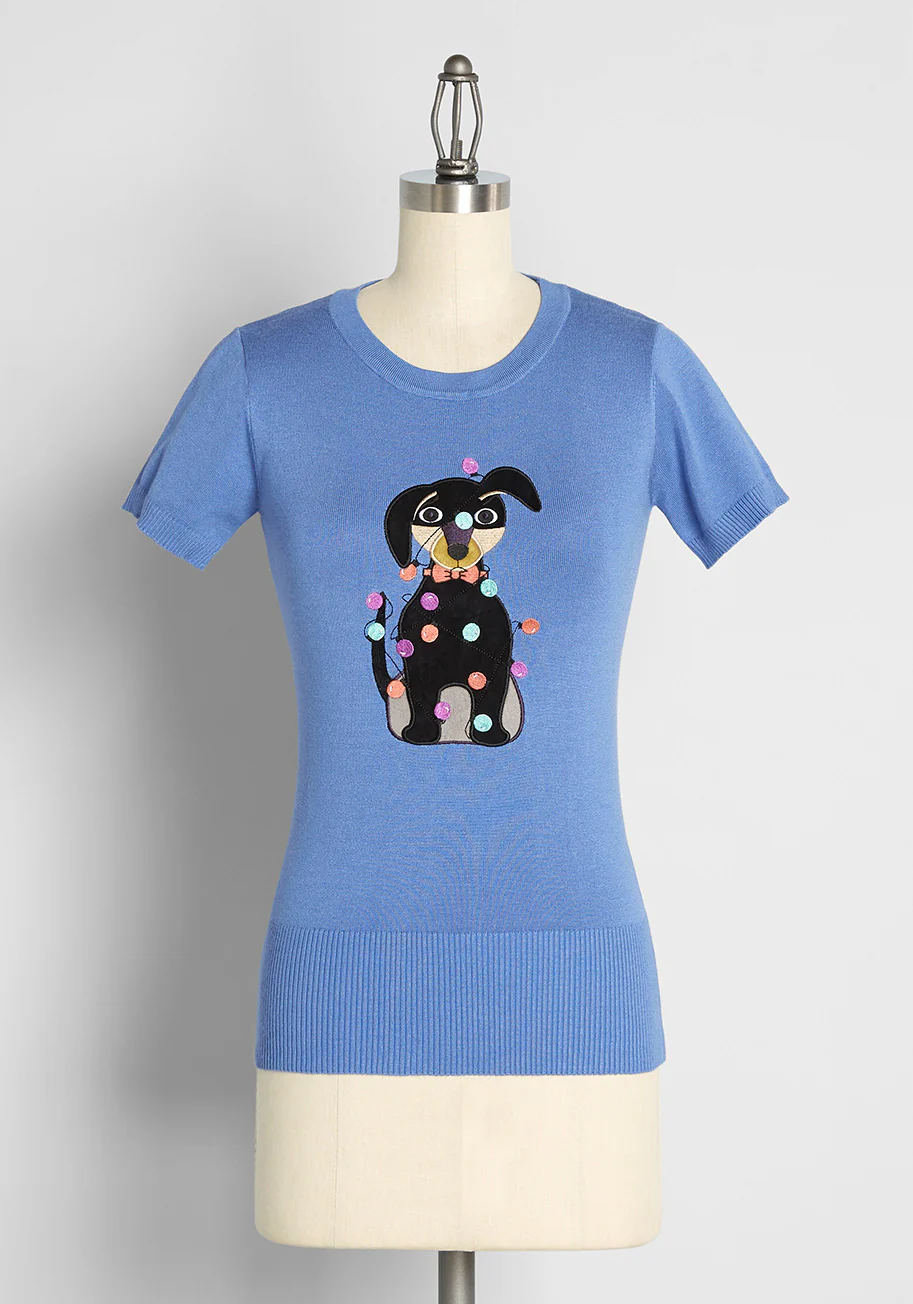 Dachshund Through the Glow Embroidered Knit Top - Olabens