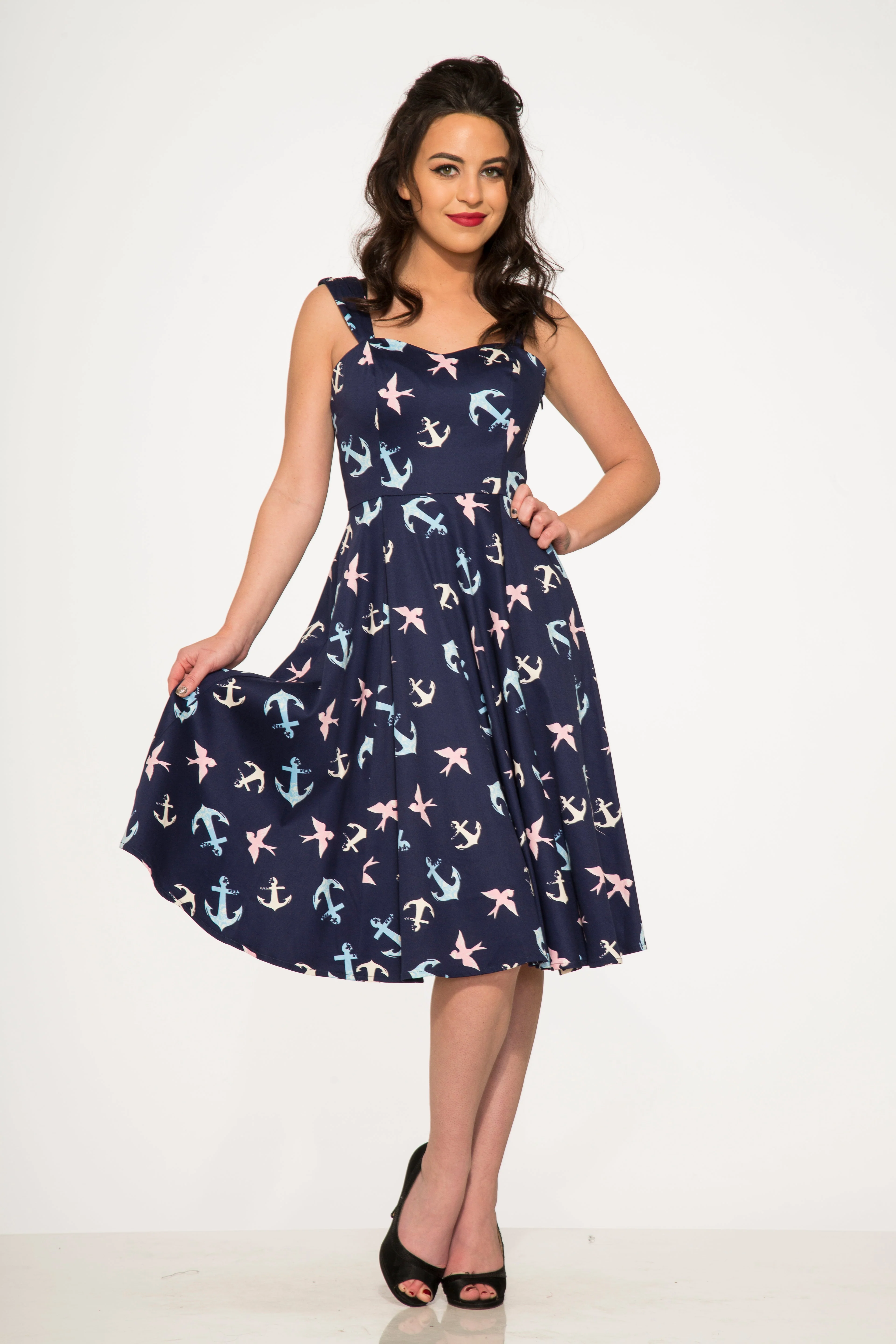 Blue Swallows & Anchor Swing Dress - Olabens