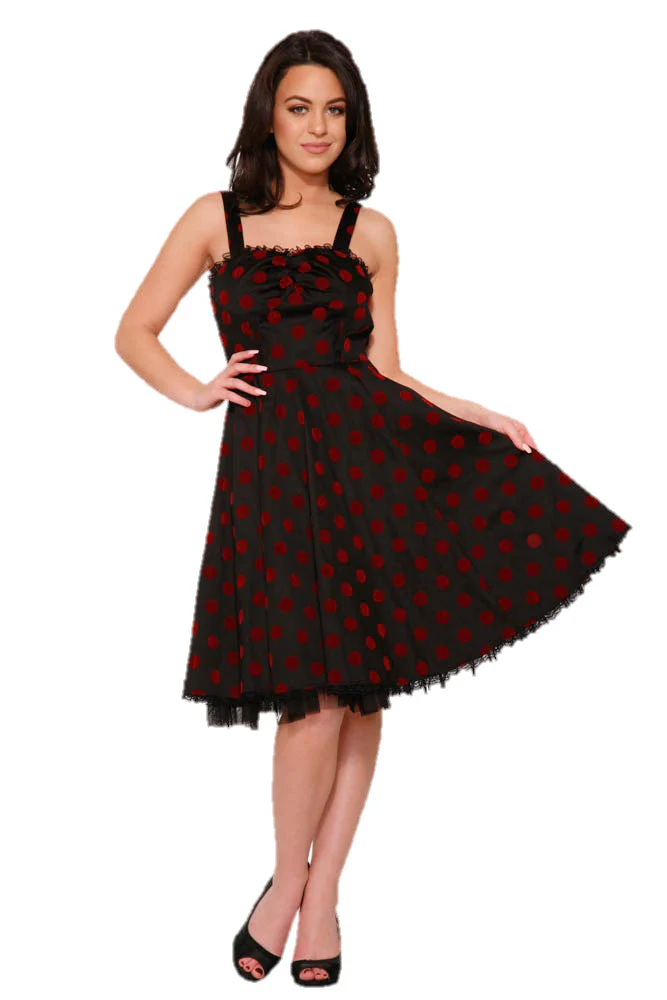 Black & Red Velvet Polka Dot Dress - Olabens
