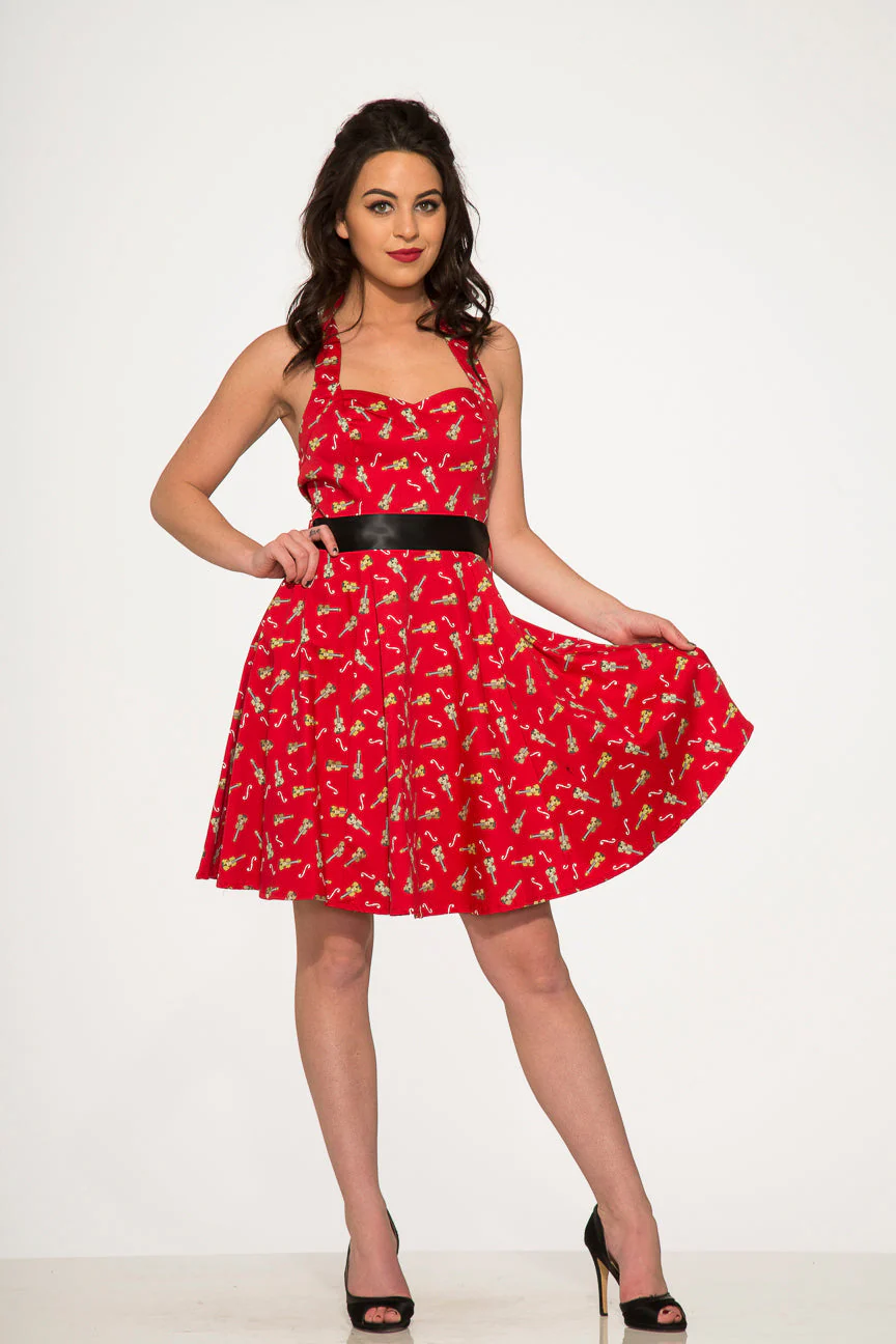 Red Violin Halter Swing Dress - Olabens