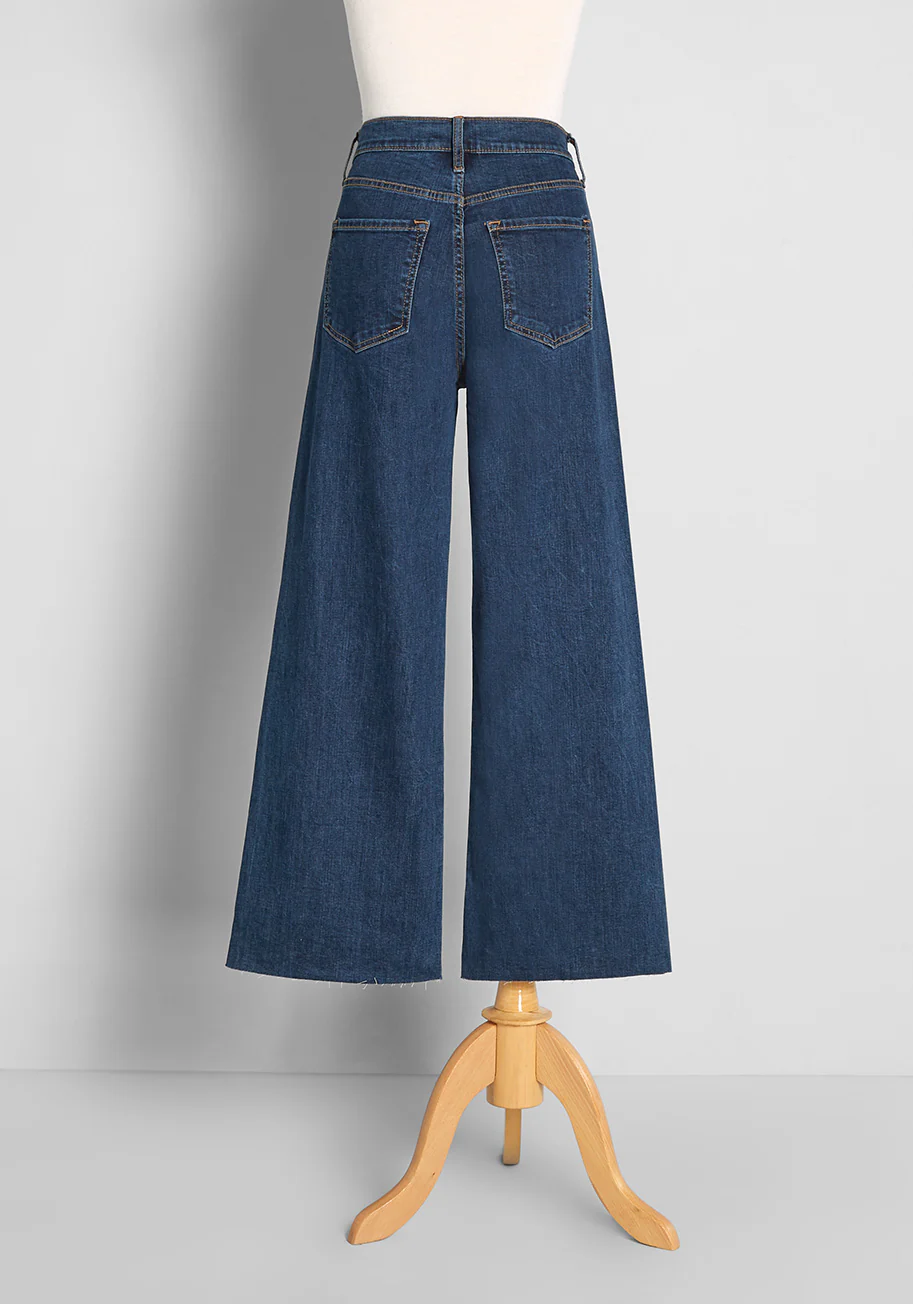 Moving and Grooving Button-Fly Wide-Leg Jeans - Olabens