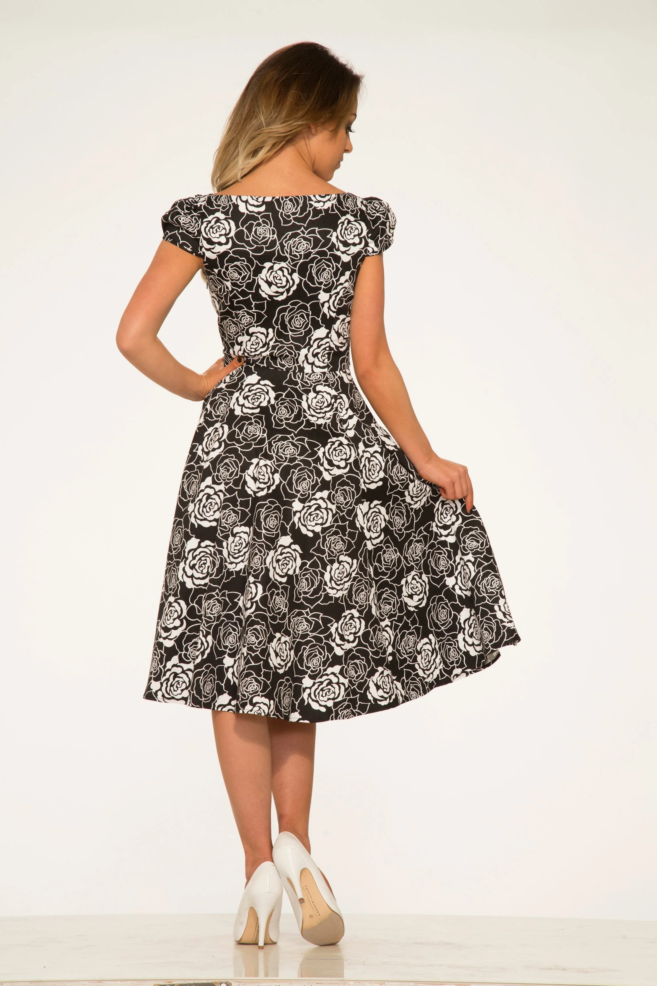 Black & White Rose Swing Dress - Olabens