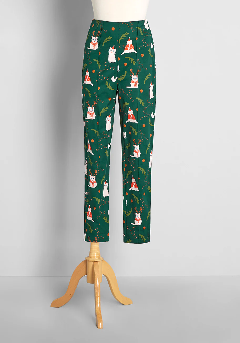 Festively Frocked Felines Pants - Olabens