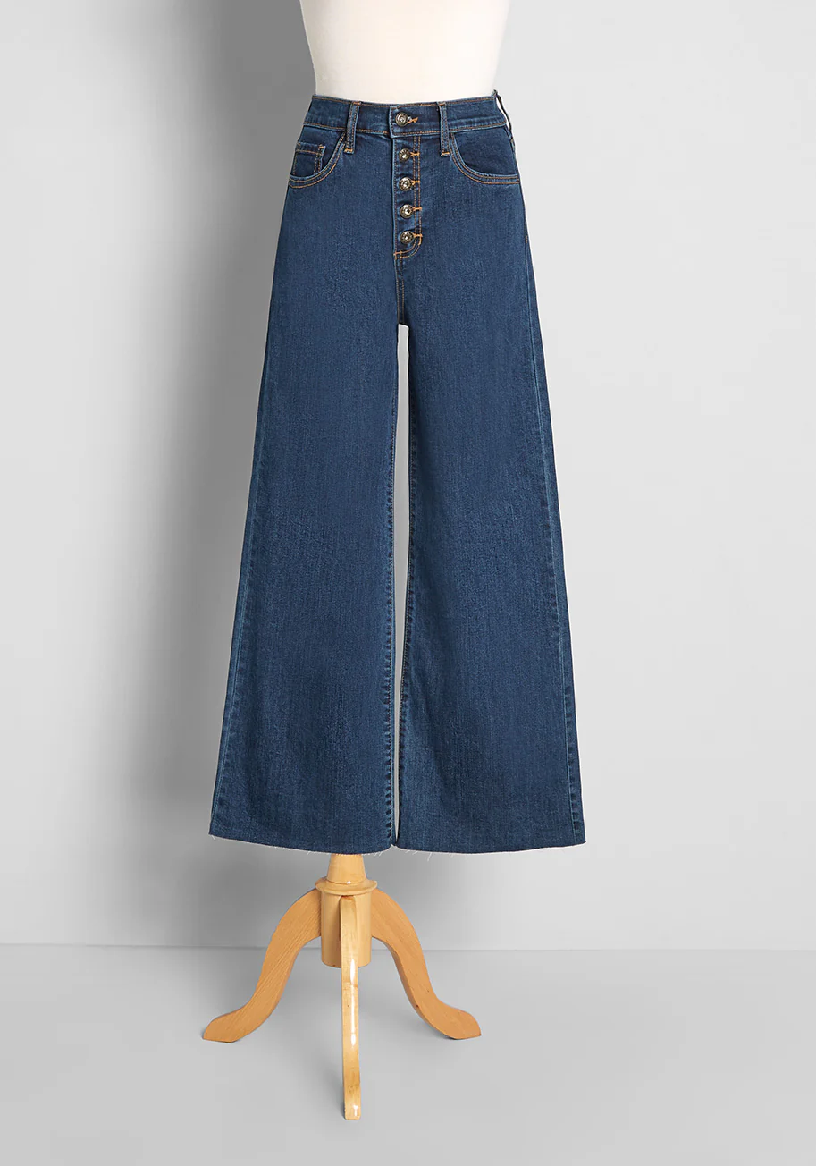 Moving and Grooving Button-Fly Wide-Leg Jeans - Olabens