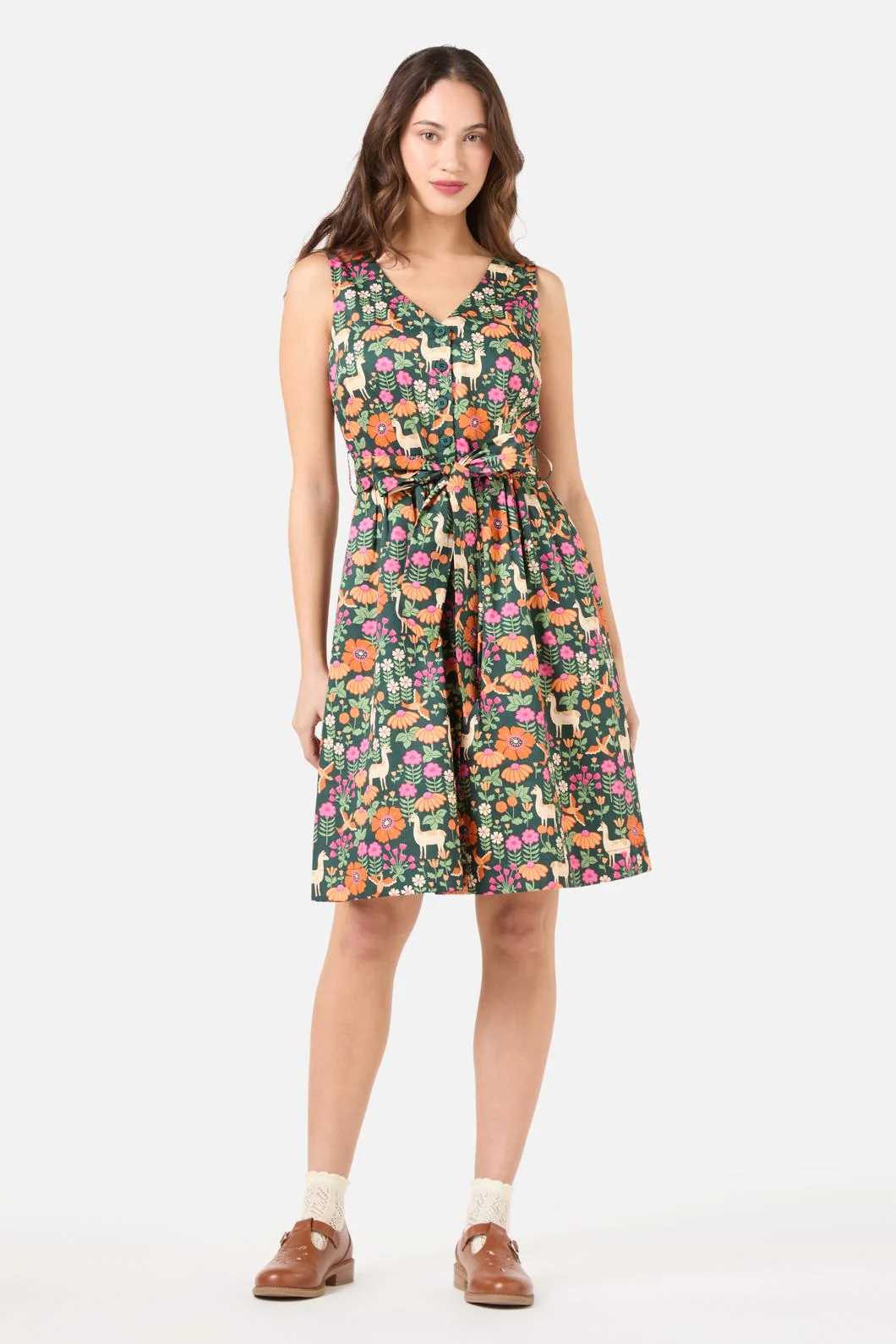 Llama V Neck Sleeveless Dress - Olabens