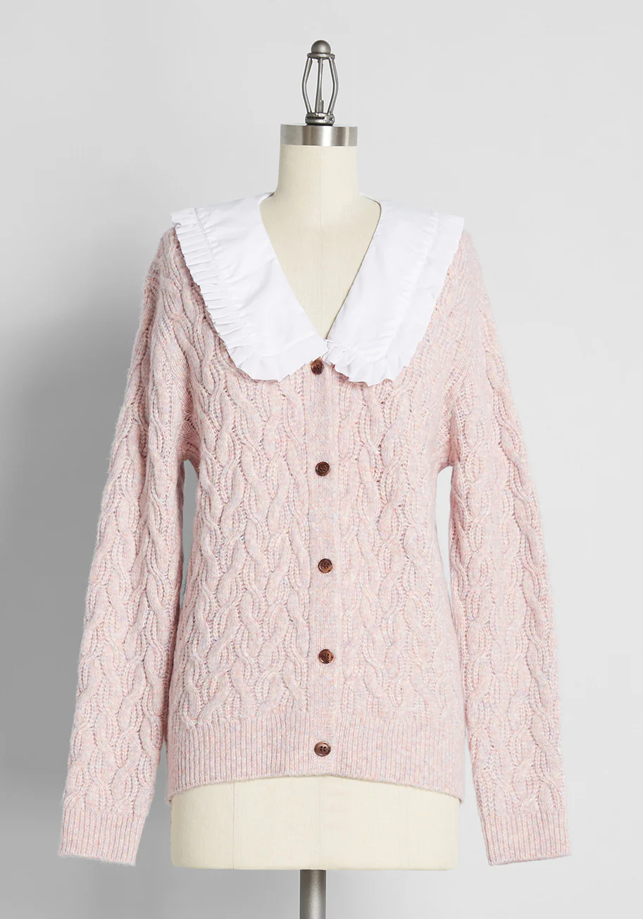 Pursuing What's Precious Collared Cable Knit Cardigan - Olabens