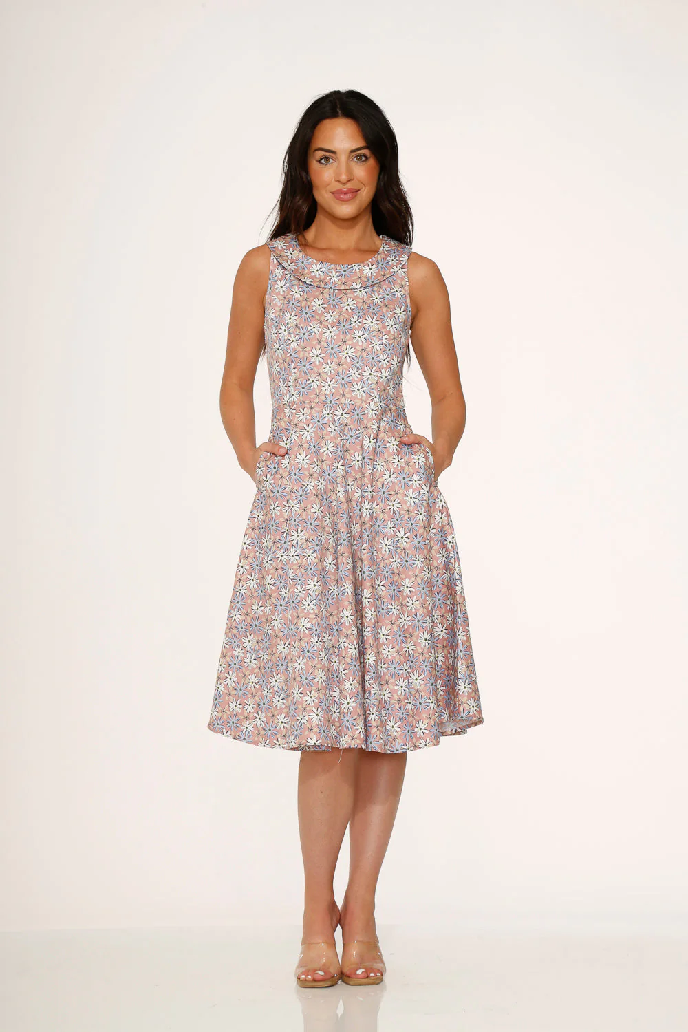 Pink Daisy Floral Swing Dress - Olabens