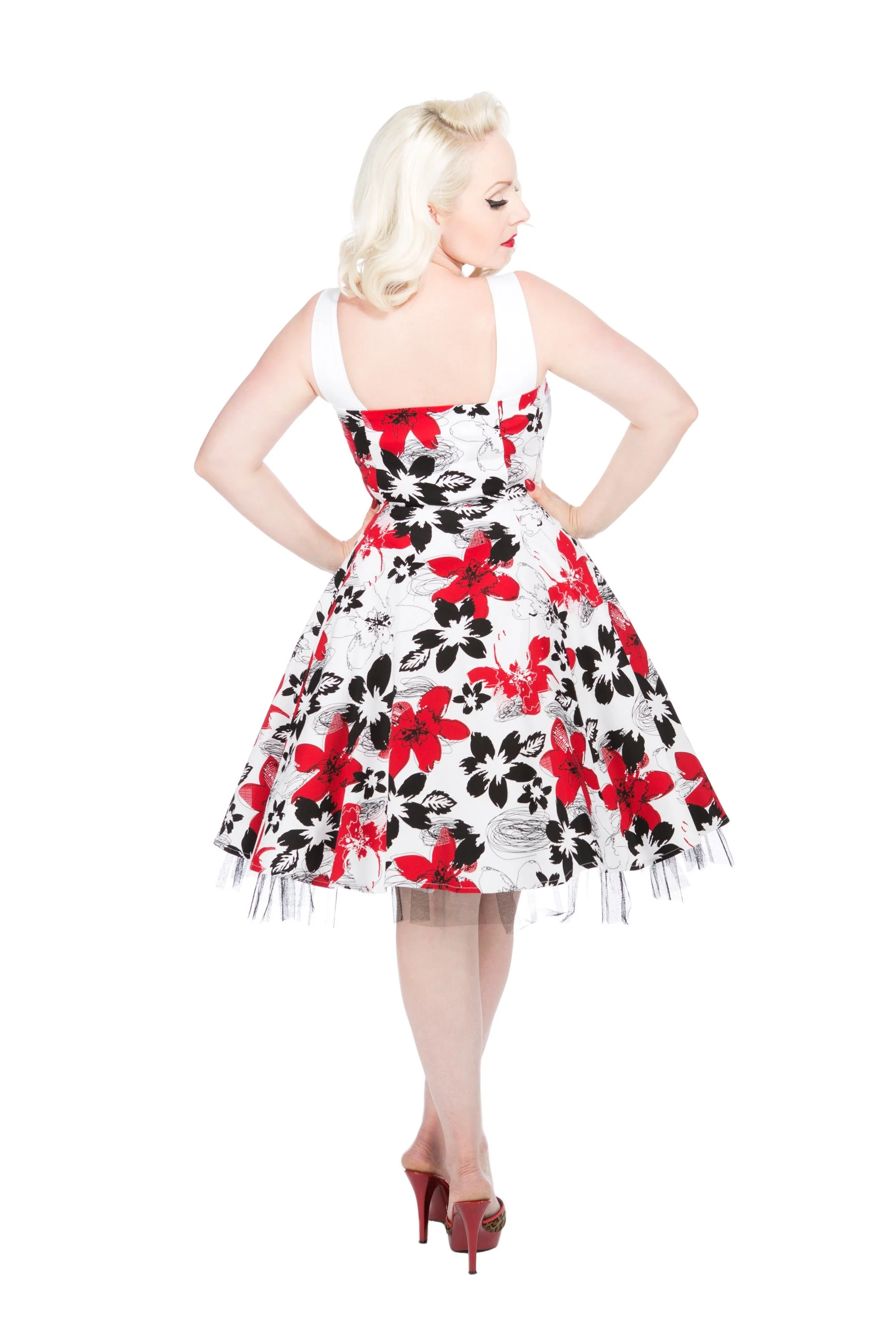 White & Red Floral Swing Dress - Olabens