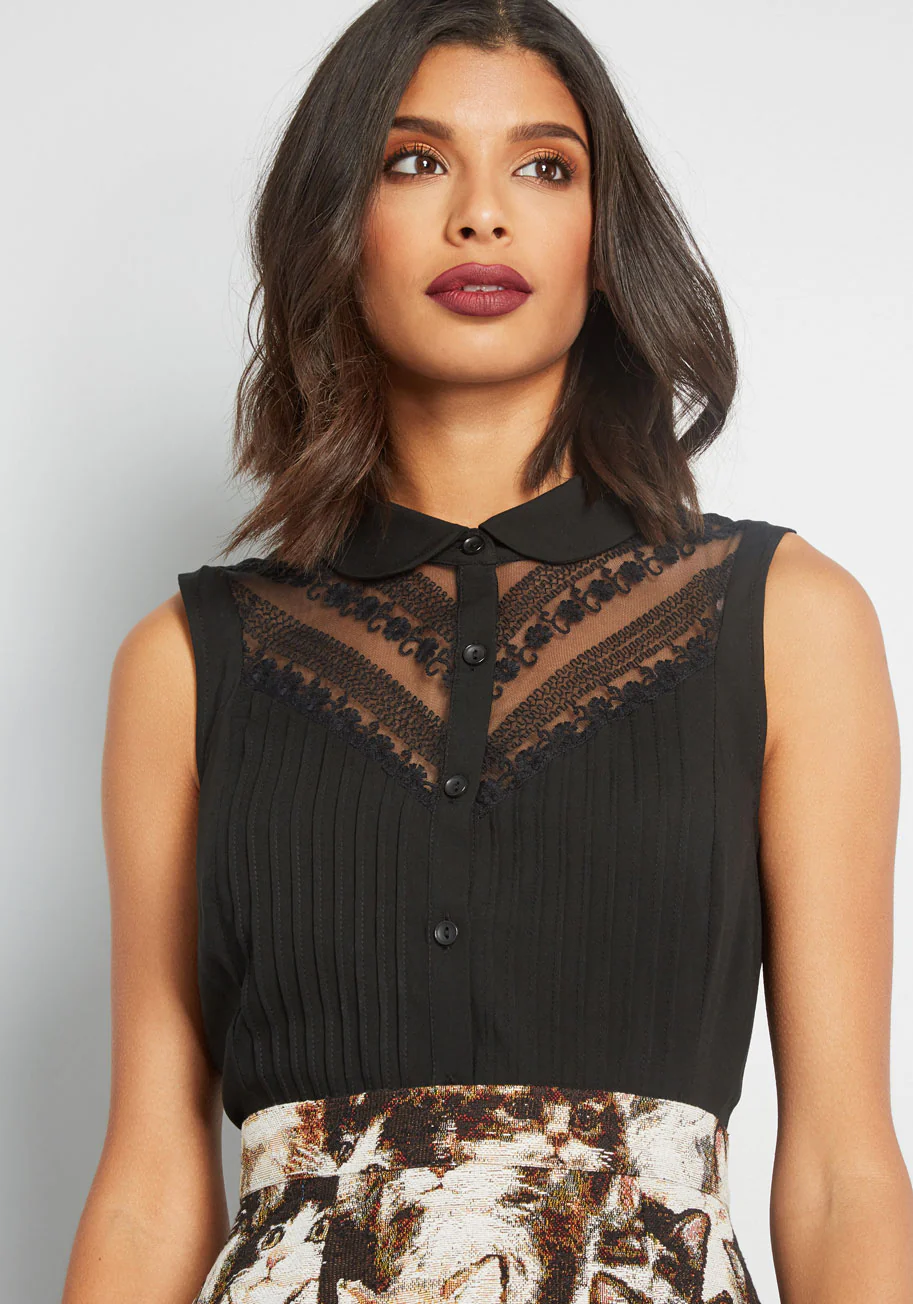 Winsome in the Willows Sleeveless Top in Black - Olabens