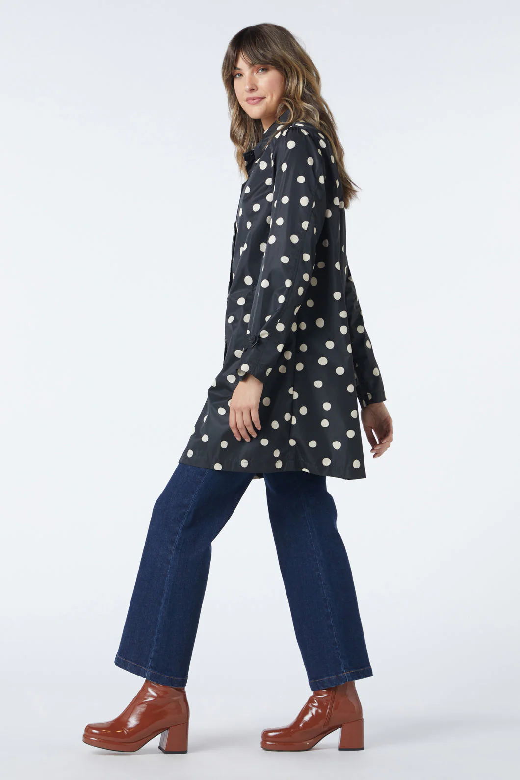 Georgie Spot Collared Raincoat - Olabens