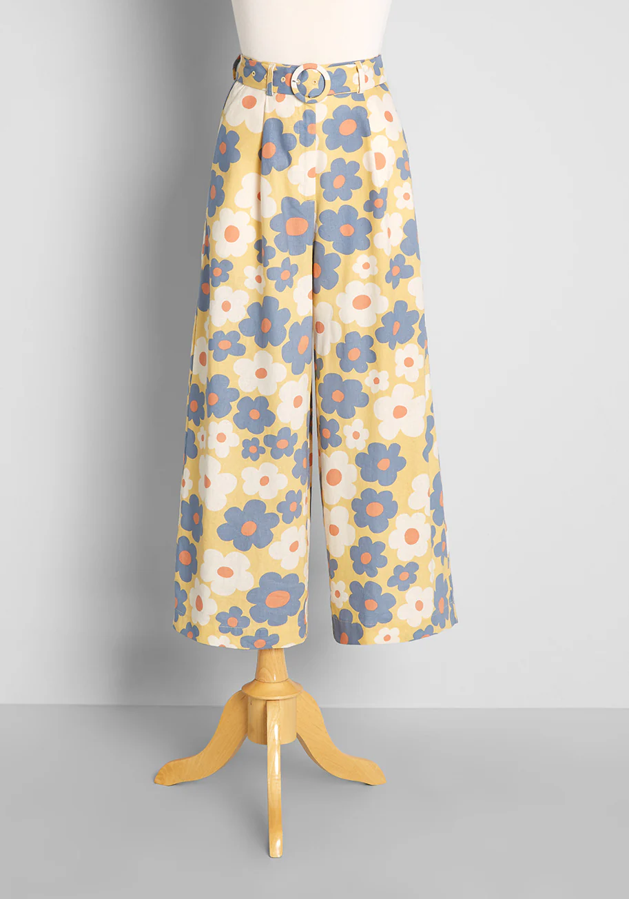 Blooming and Bubbly Wide-Leg Pants - Olabens