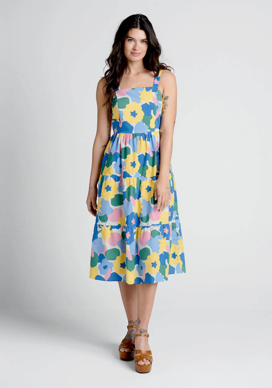 Blossoms In The Breeze Tiered Midi Dress - Olabens