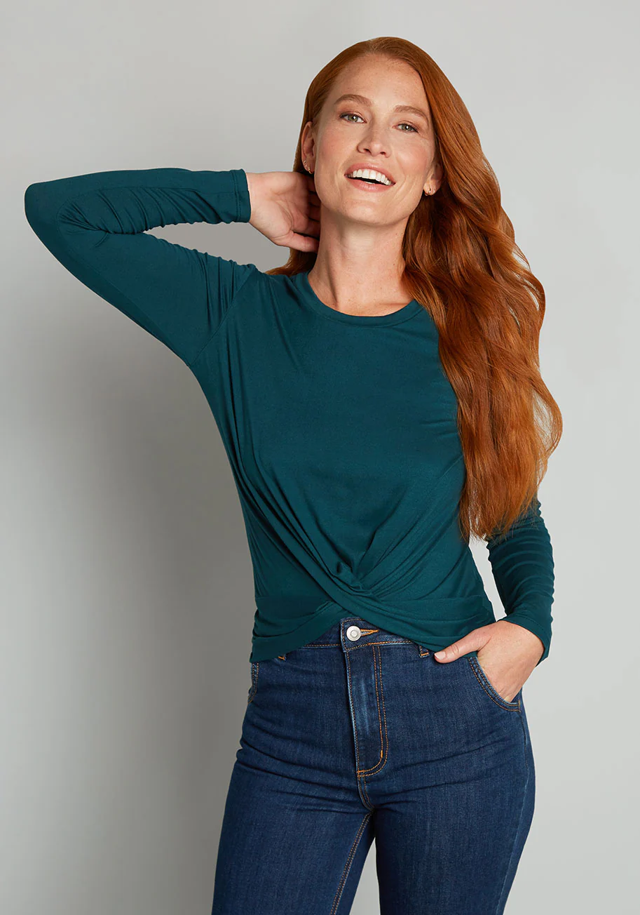 A Twist Of Fun Long Sleeve Knit Top - Olabens