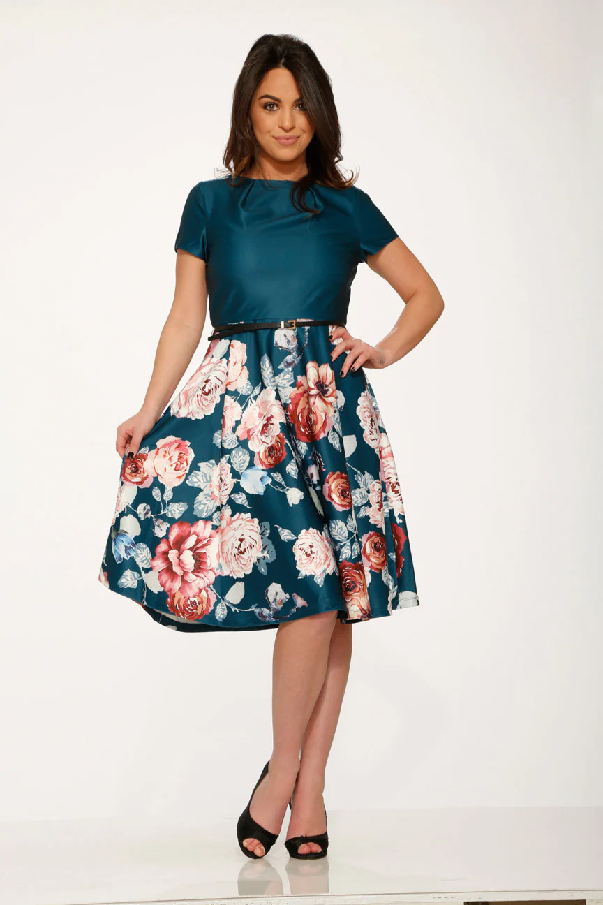 Teal Comcast Floral Dress - Olabens