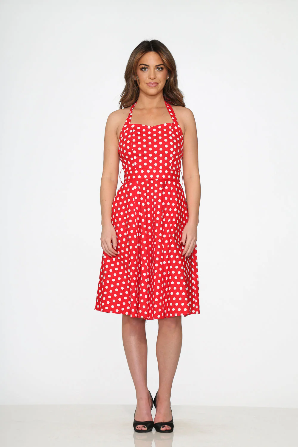 23231 Red White Polka Dot Halter Dress - Olabens
