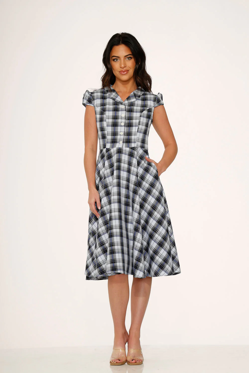 Blue Plaid Swing Dress - Olabens