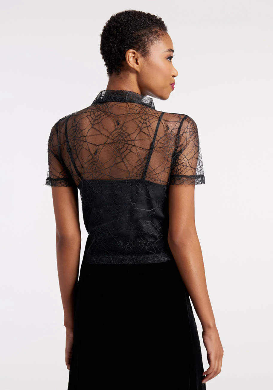 What a Tangled Mesh Button-Up Top - Olabens