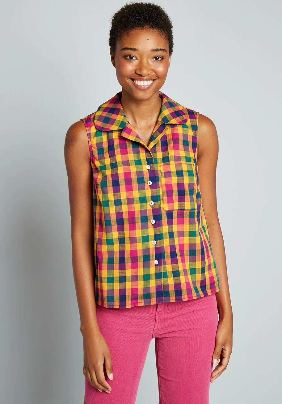 Campfire Cookout Sleeveless Button-Up Top - Olabens