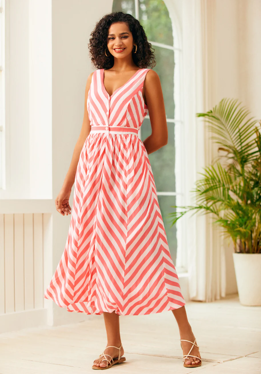 Sunbeam Striped Midi Dress - Olabens