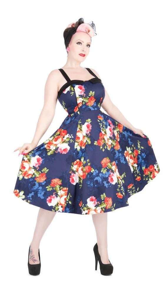 9320 Navy Floral Swing Dress - Olabens