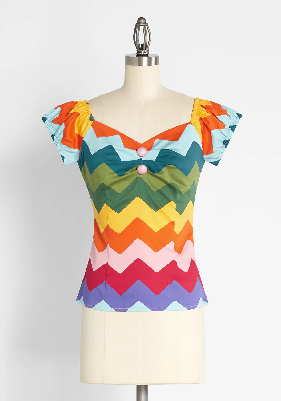Zagged a Little Rainbow Cap Sleeve Top - Olabens