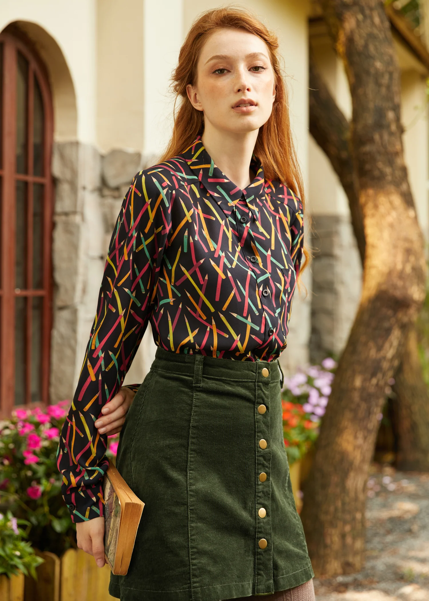 Vogue on Vinyl Button Front Corduroy Skirt - Olabens