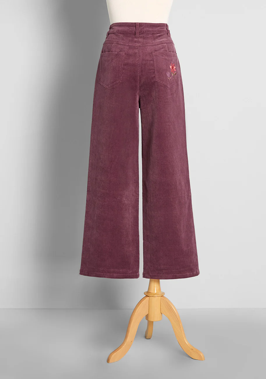 Visually Stem-ulating Embroidered Wide-Leg Cords - Olabens