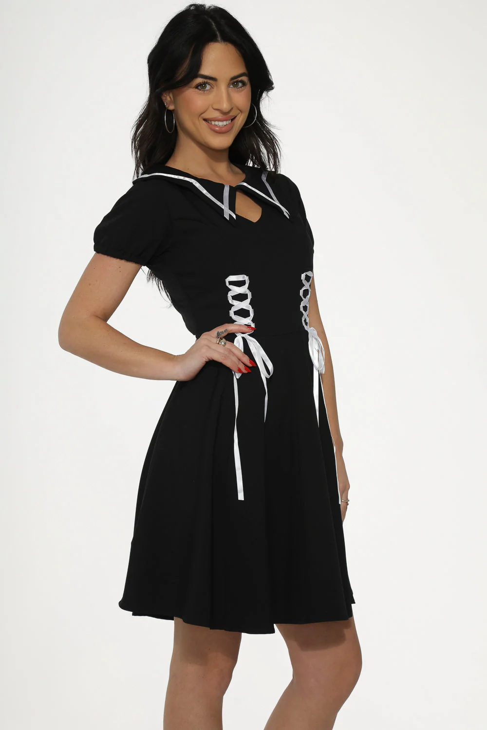 Black & White Trim Gothic Swing Dress - Olabens