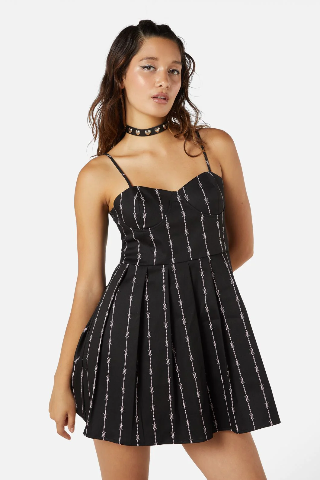 Barb Wire Bustier Pleated Dress - Olabens
