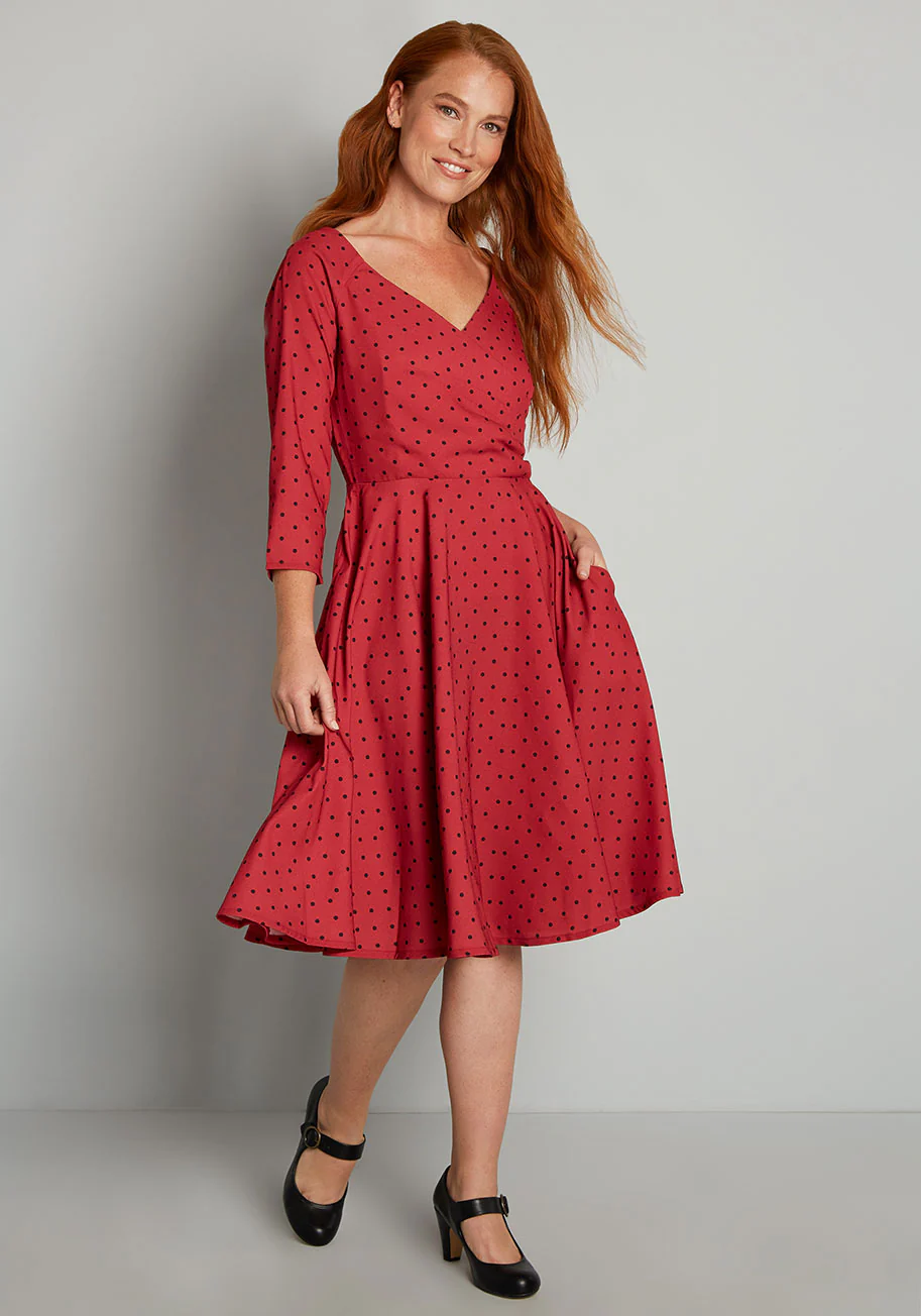 Smoking Hot In Polka Dot Swing Dress - Olabens