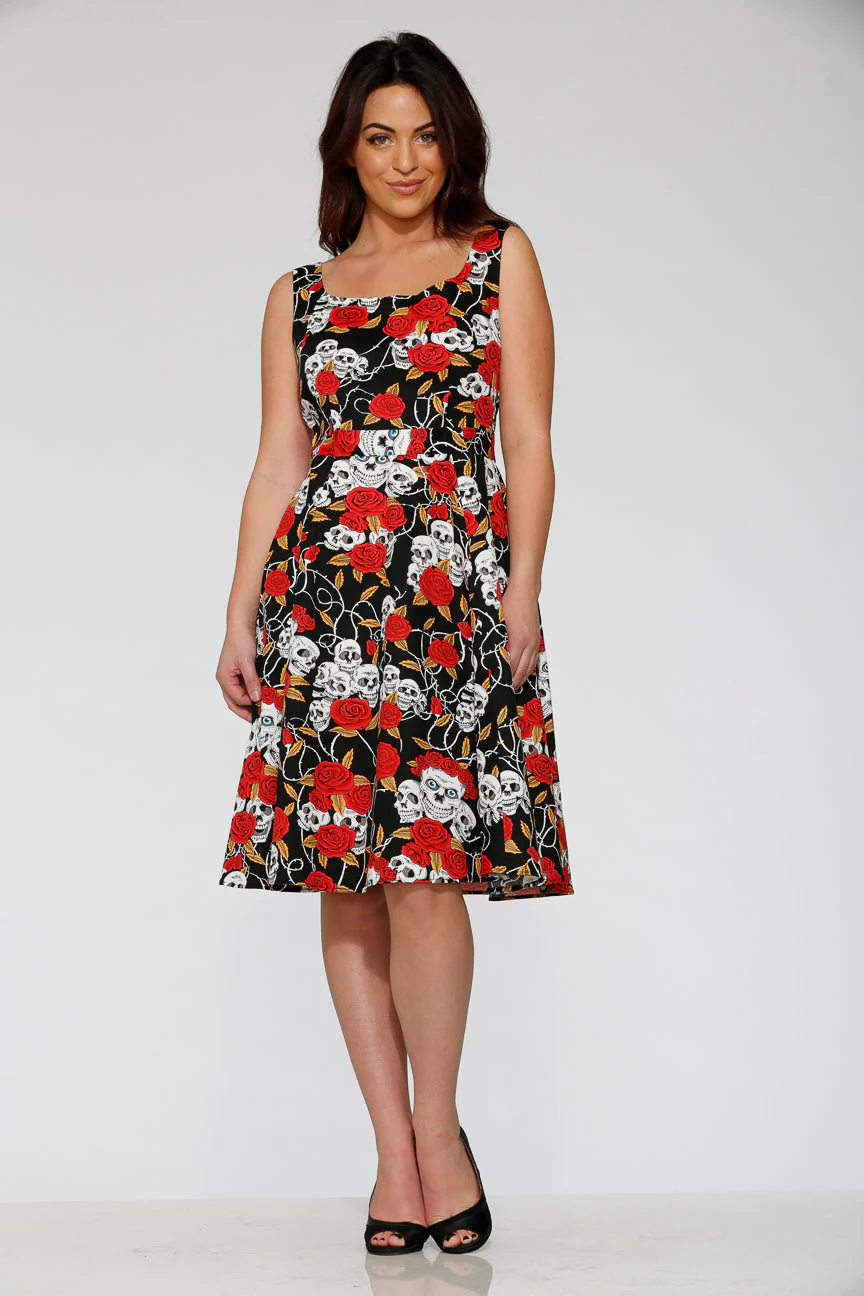 Black & Red Rose Skulls Swing Dress - Olabens