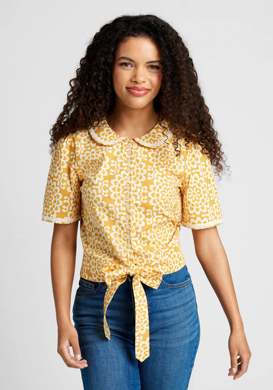 Sunflower Sojourn Tie-Waist Top - Olabens
