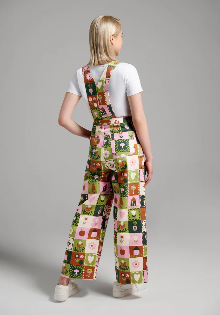 Playful Prairie Patchwork Wide-Leg Overalls - Olabens