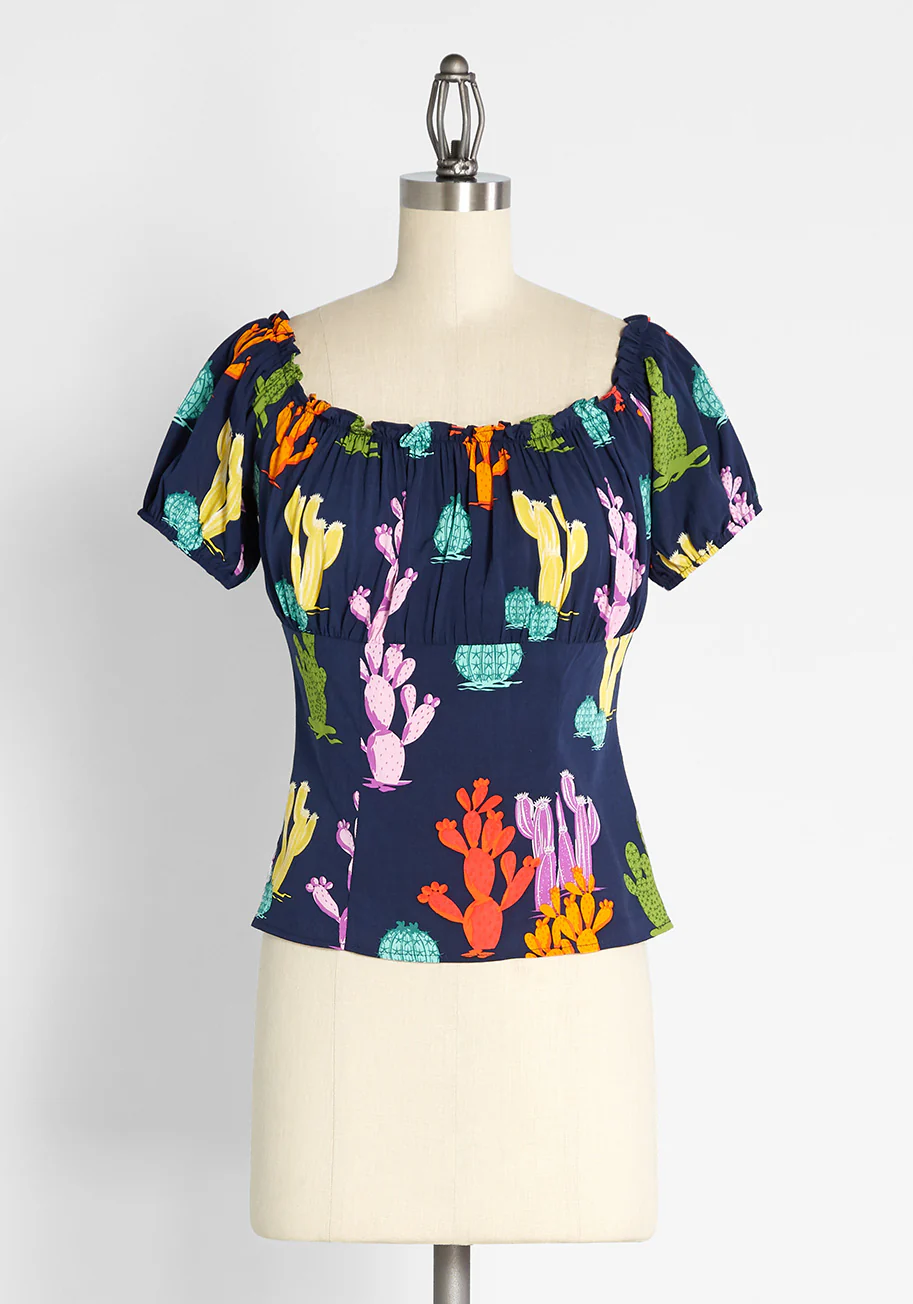 Isnyt x Collectif Caught Up in the Cacti Off-Shoulder Top - Olabens