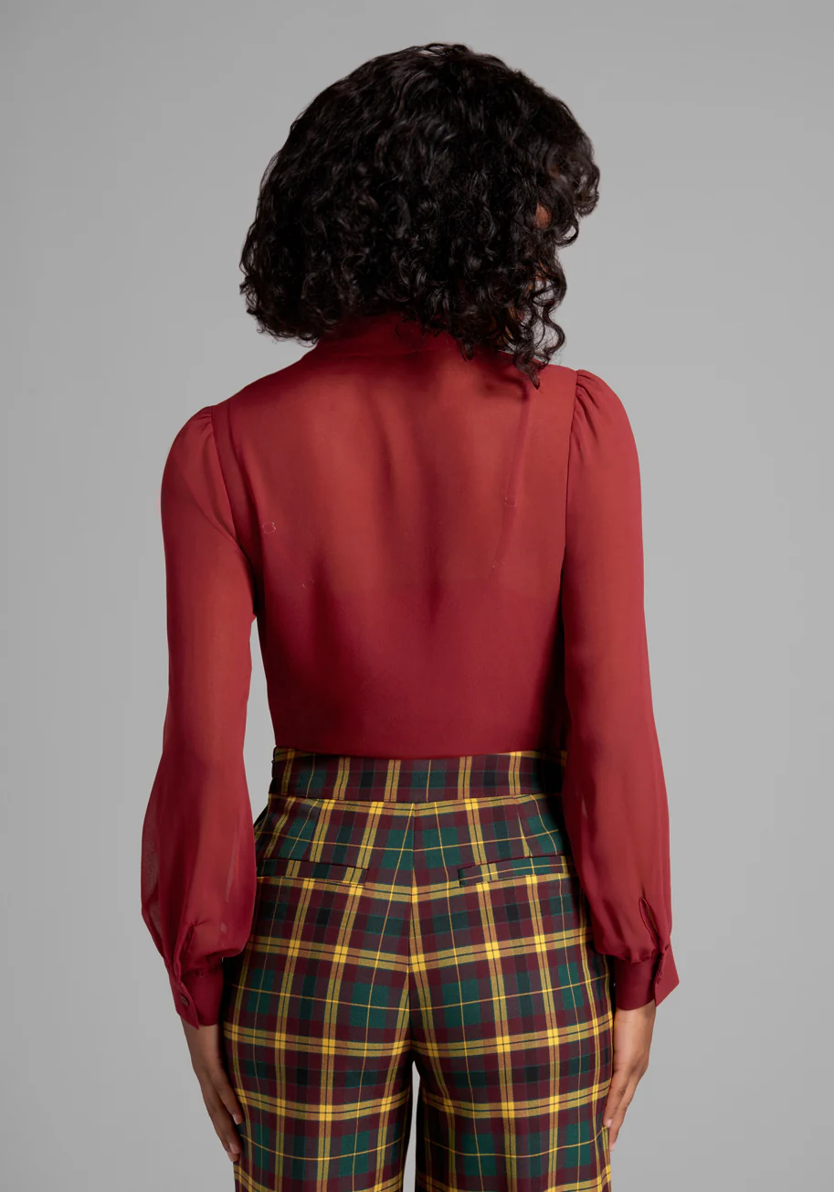 She's A Mystery Novel Tie-Neck Blouse - Olabens