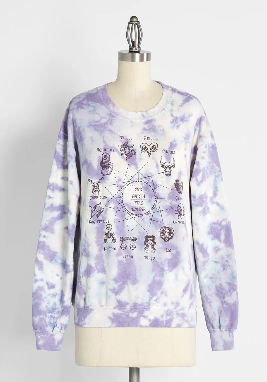 Tell Me Your Sign Graphic Tie-Dye Sweatshirt - Olabens