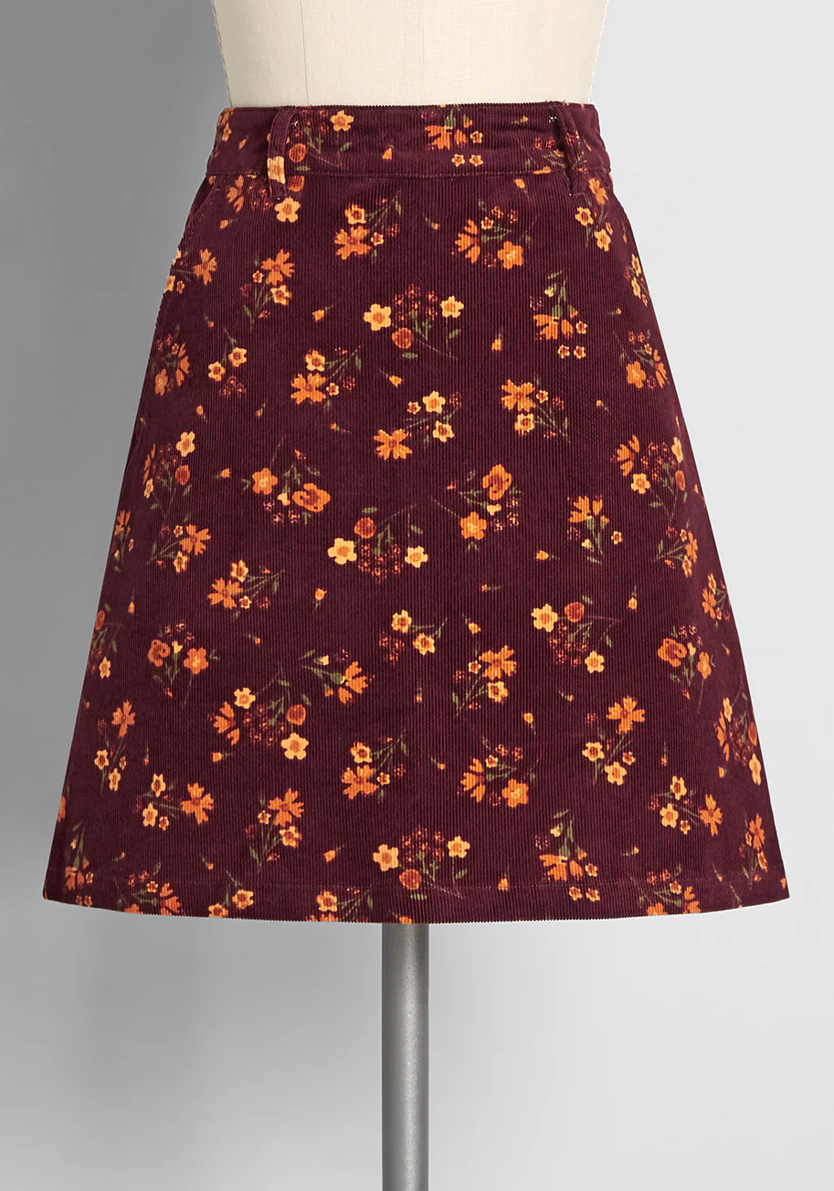 Autumn Bloom Lane Cord Mini Skirt - Olabens