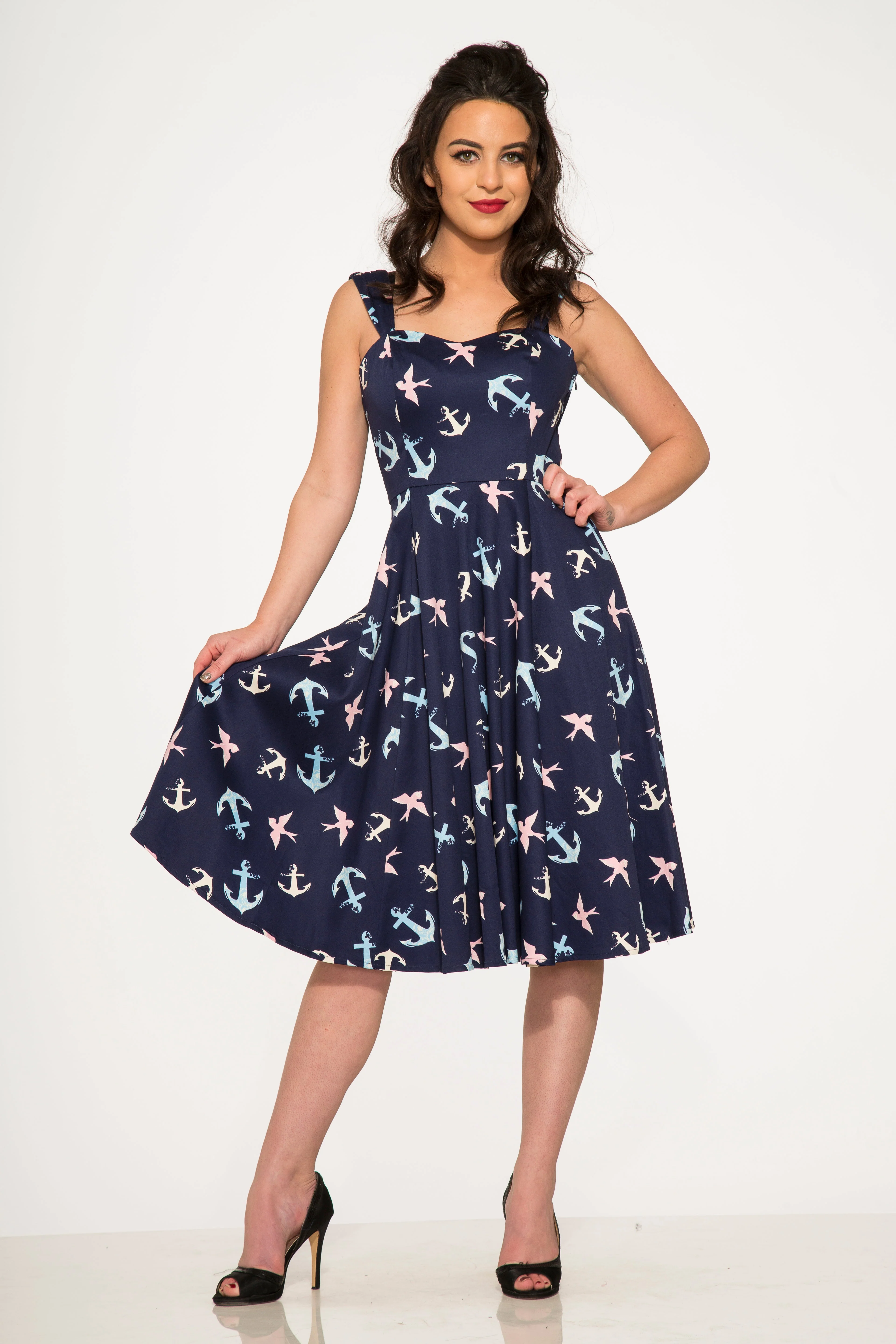 Blue Swallows & Anchor Swing Dress - Olabens