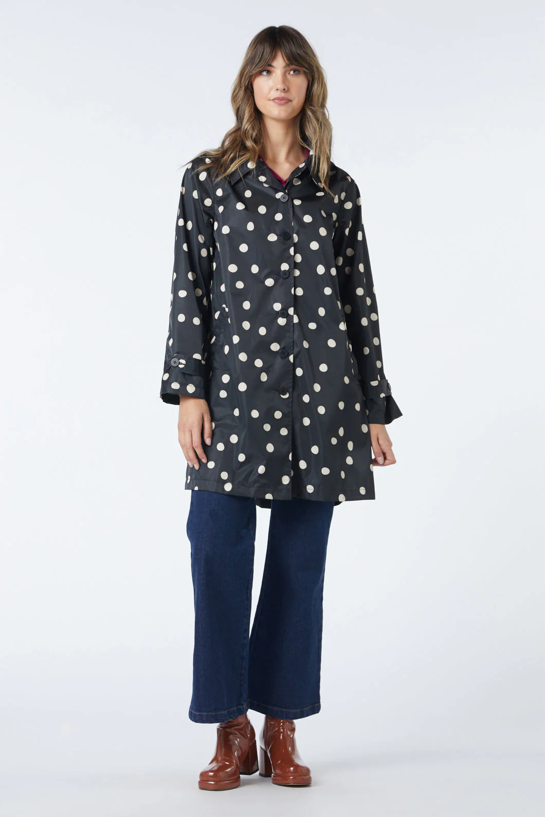 Georgie Spot Collared Raincoat - Olabens