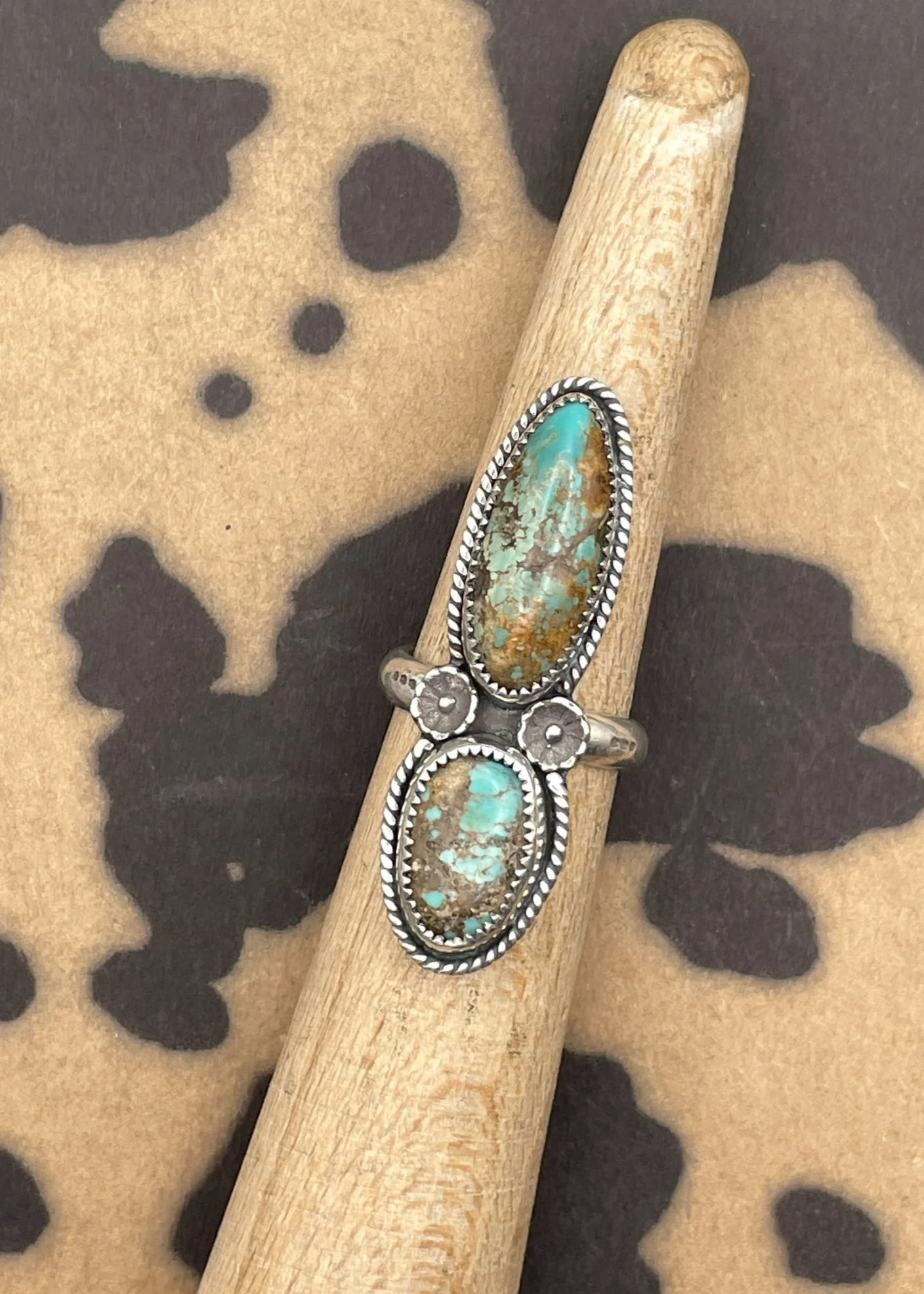 Sterling Silver Double Stone Turquoise Ring - Olabens