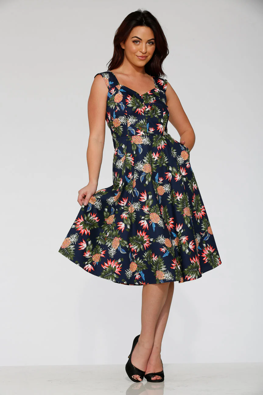 Navy Hawaiian Swing Dress - Olabens