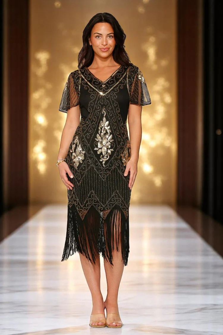 Black & Gold Flapper Dress - Olabens