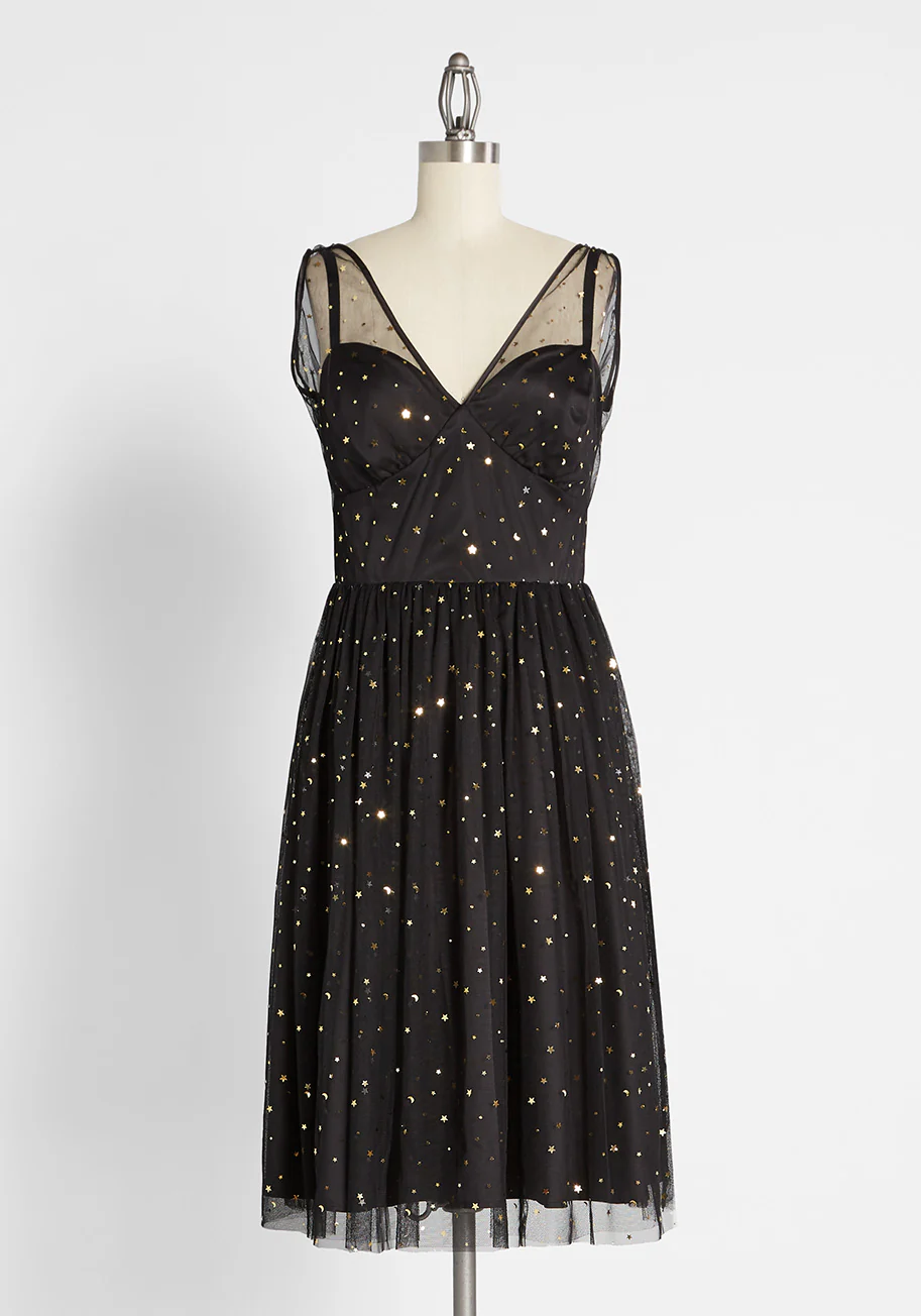 Starry Eyed on Holiday Nights A-Line Dress - Olabens