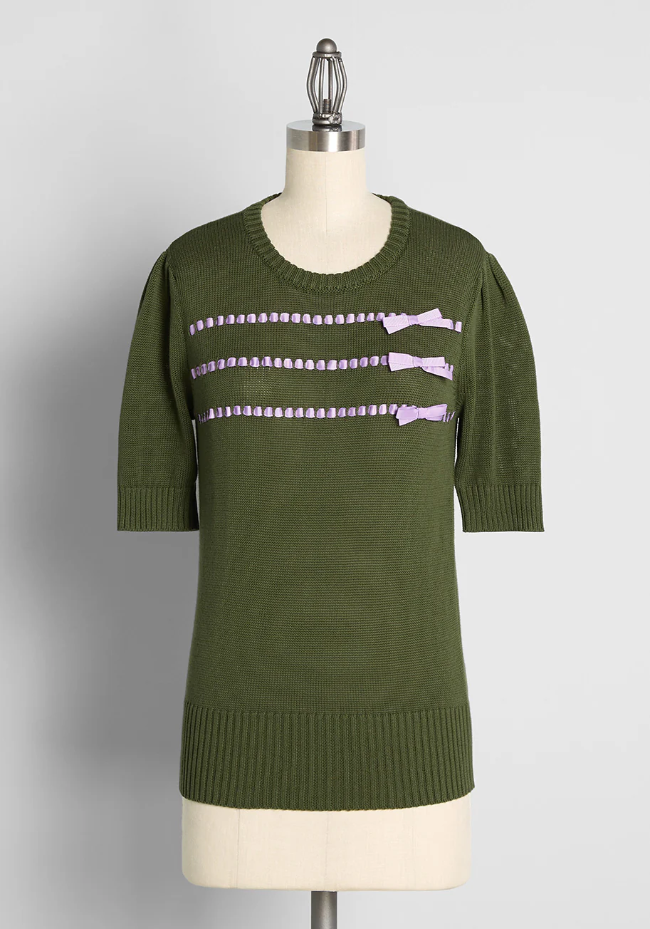 Keeping It Bow-tiful Short Sleeve Sweater - Olabens