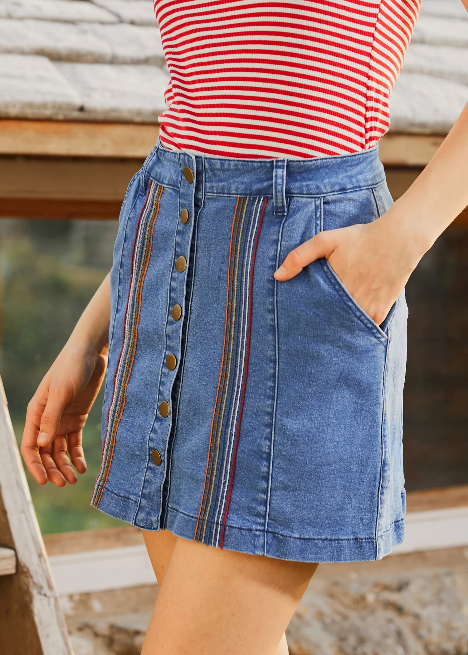 A Spring Fling Button Down A-Line Skirt - Olabens