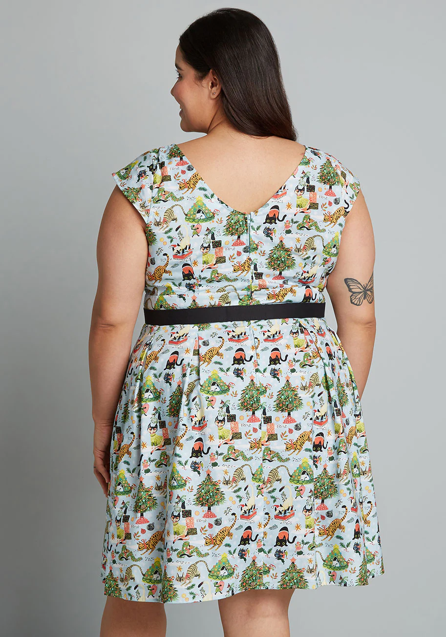 Isnyt X Retrolicious Making Meow-y A-Line Dress - Olabens